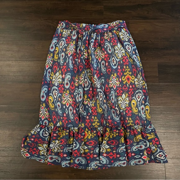 Anthropologie Edith Midi Skirt Blue Red Yellow Paisley Print Women’s Large - Picture 8 of 14